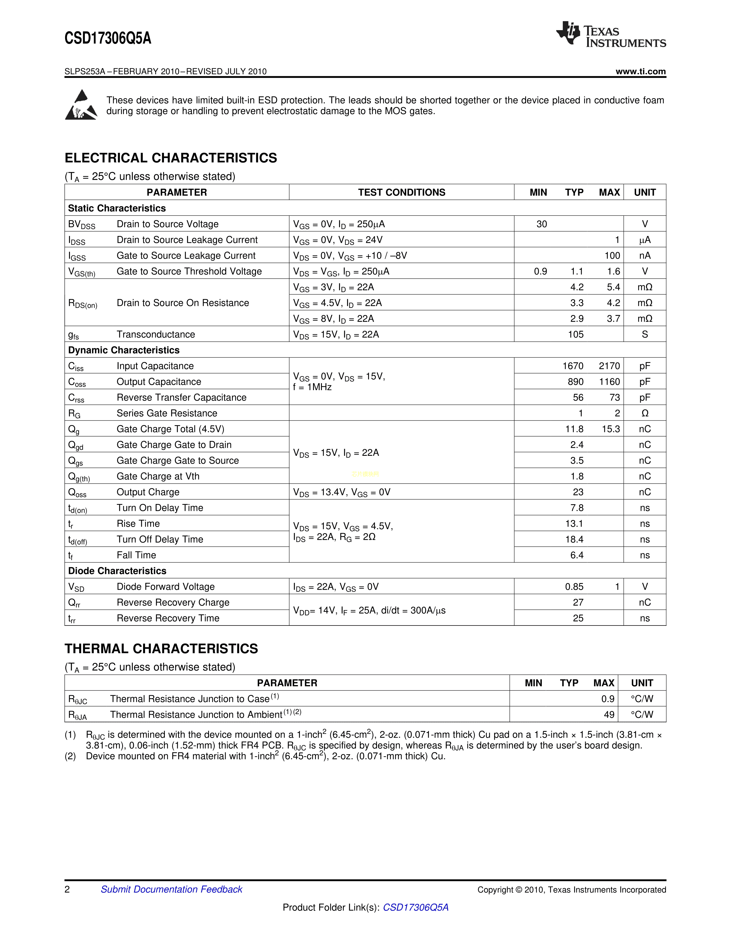 CSD17306Q5A数据手册VSONP-8封装TI(德州仪器)PDF规格书，中英文下载- 规格书- 芯片模块网- 让芯片更简单！